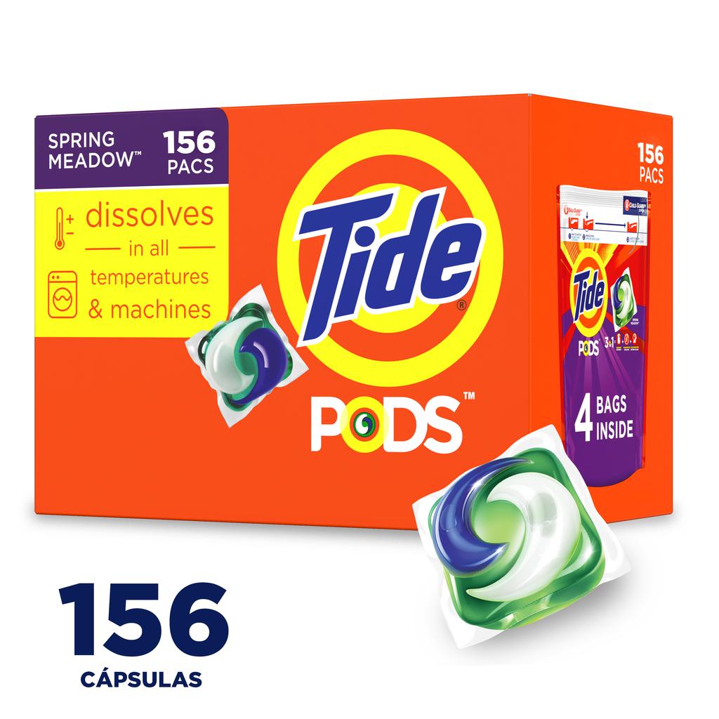 Tide Detergente para Ropa en Pods Spring Meadow 10X Poder de Limpieza 4.02 L / 136 oz / 156 Cápsulas